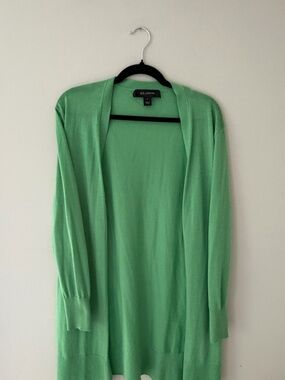 St. John Open-Front Green Women's Cardigan Sweater with Polka Dot Detailing